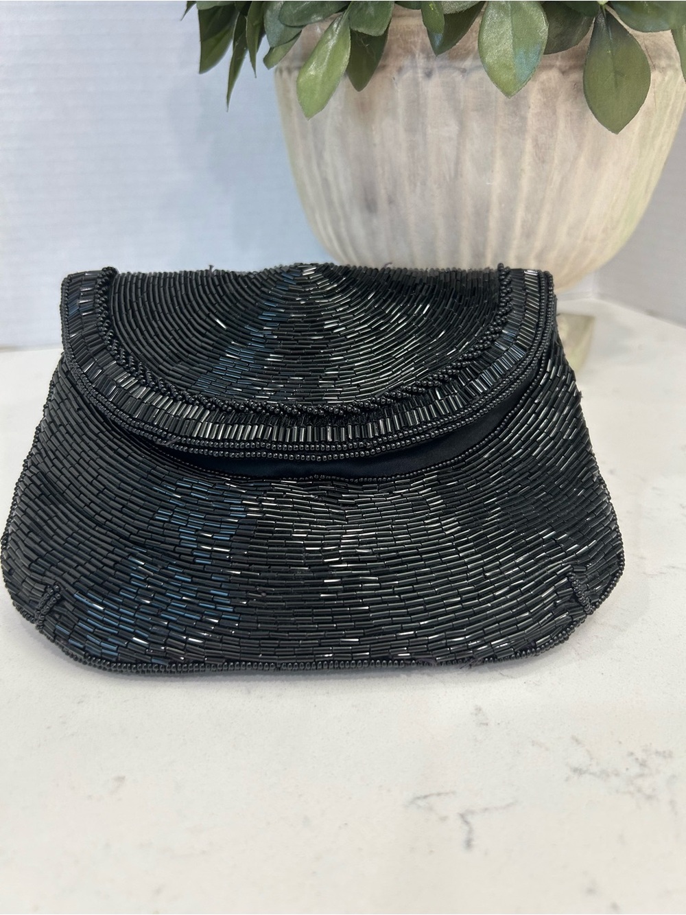 Black Beaded Evening Clutch - Sleek Accent for Formal Looks